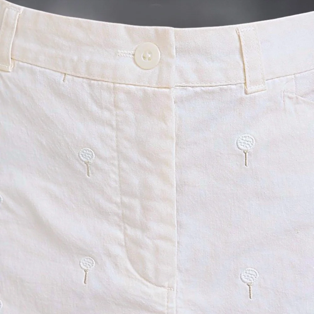 Women's Cream Embroidered Cotton Shorts